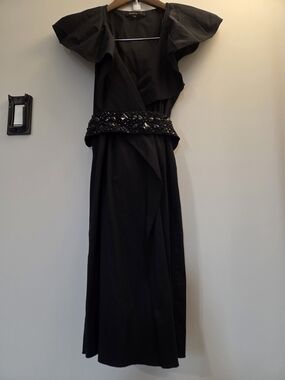 BCBGMaxAzria Black Beaded-Waist Midi Dress